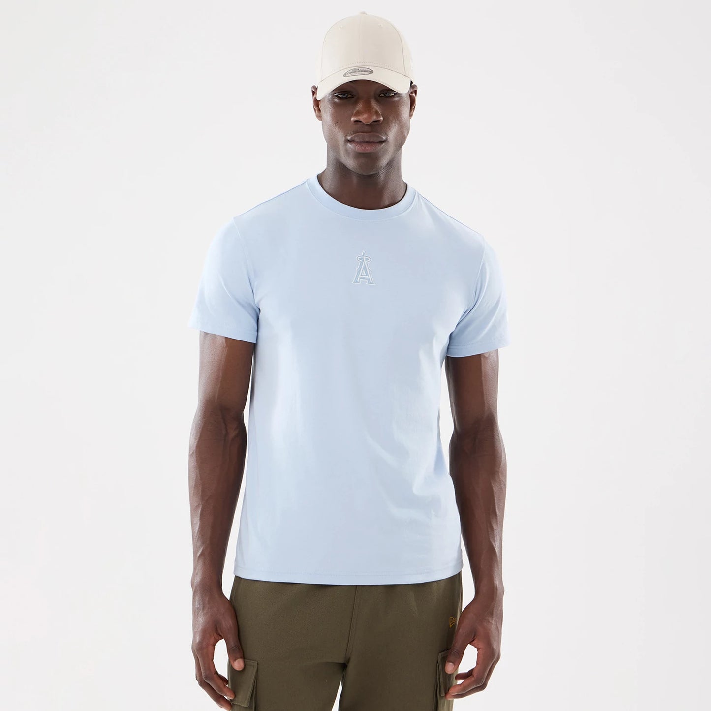 The model is wearing this MLB Cartoon LA Angels T-Shirt in blue. 1