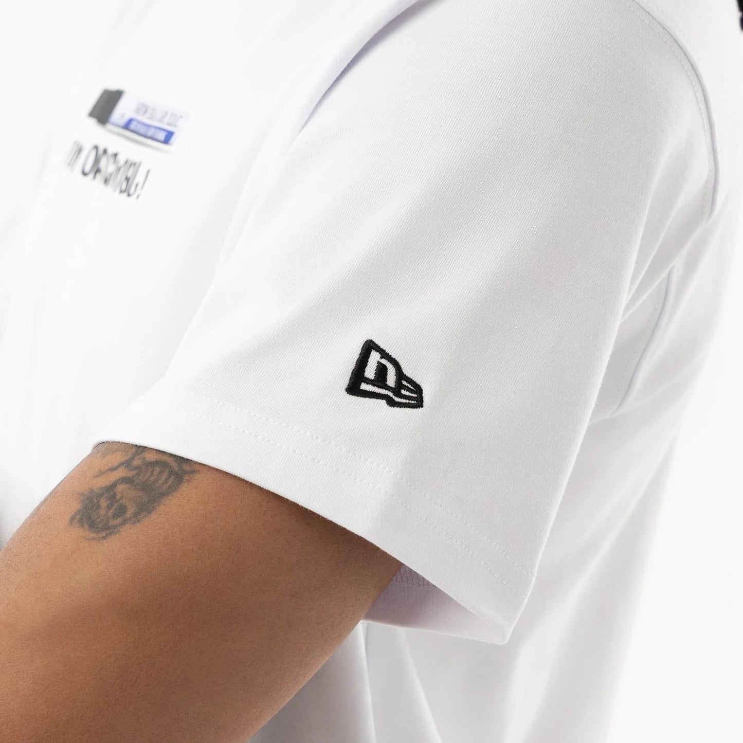 The model is wearing this New Era I Am Original T-Shirt in white. 5
