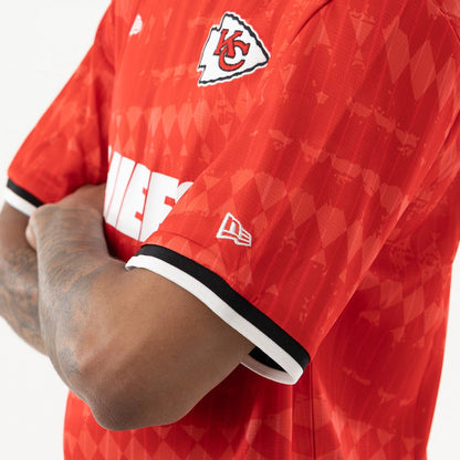 The model is wearing this NFL Kansas City Chiefs Soccer Jersey in red. 5