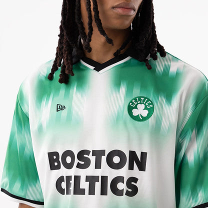 The model is wearing this NBA Boston Celtics Soccer Jersey in green. 4