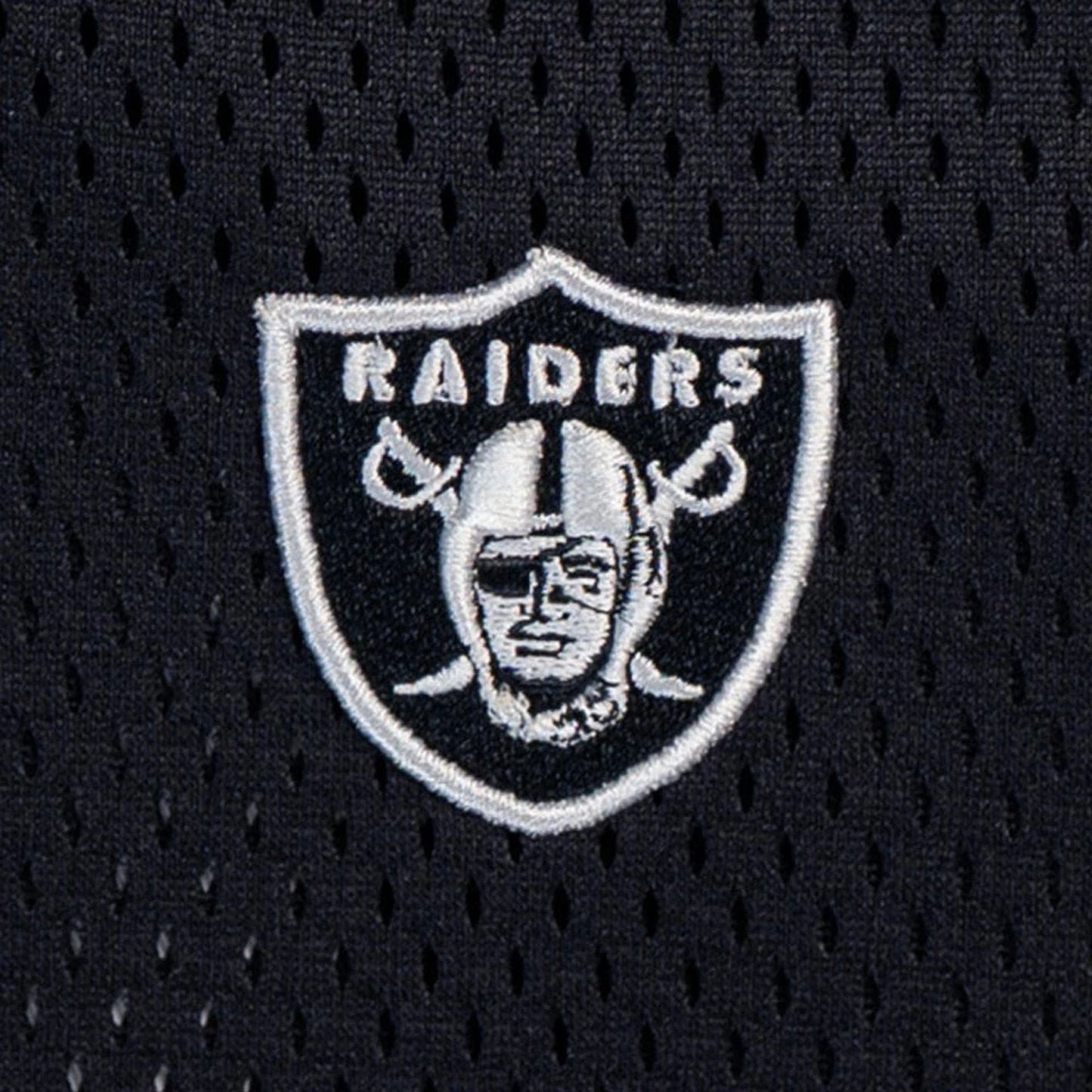 The model is wearing this NFL Mix League Las Vegas Raiders Oversized Mesh T-Shirt in black. 4