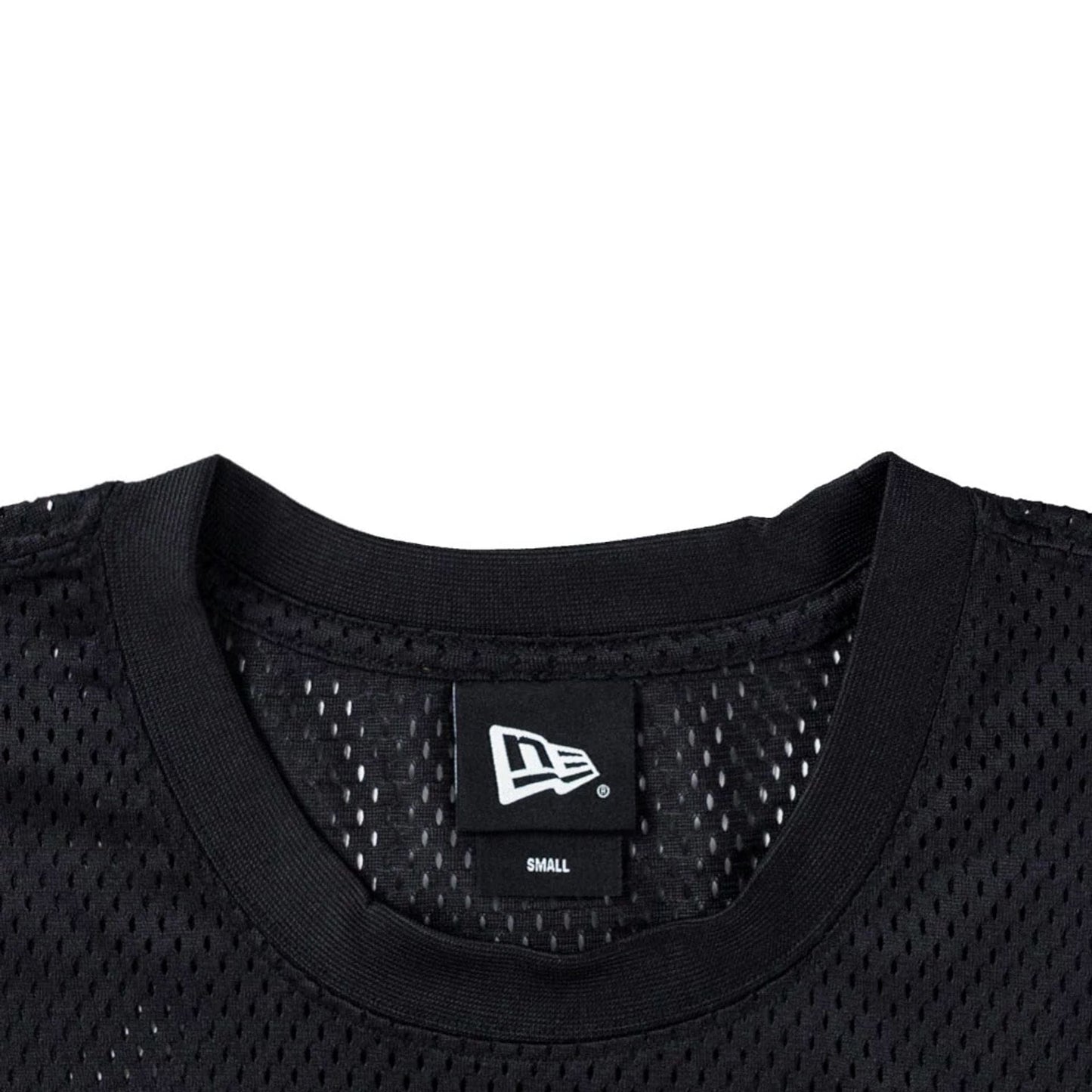 The model is wearing this NFL Mix League Las Vegas Raiders Oversized Mesh T-Shirt in black. 3