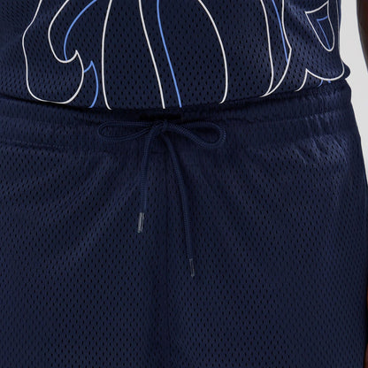 The model is wearing this MLB Mix League LA Dodgers Oversized Mesh Shorts in blue. 5