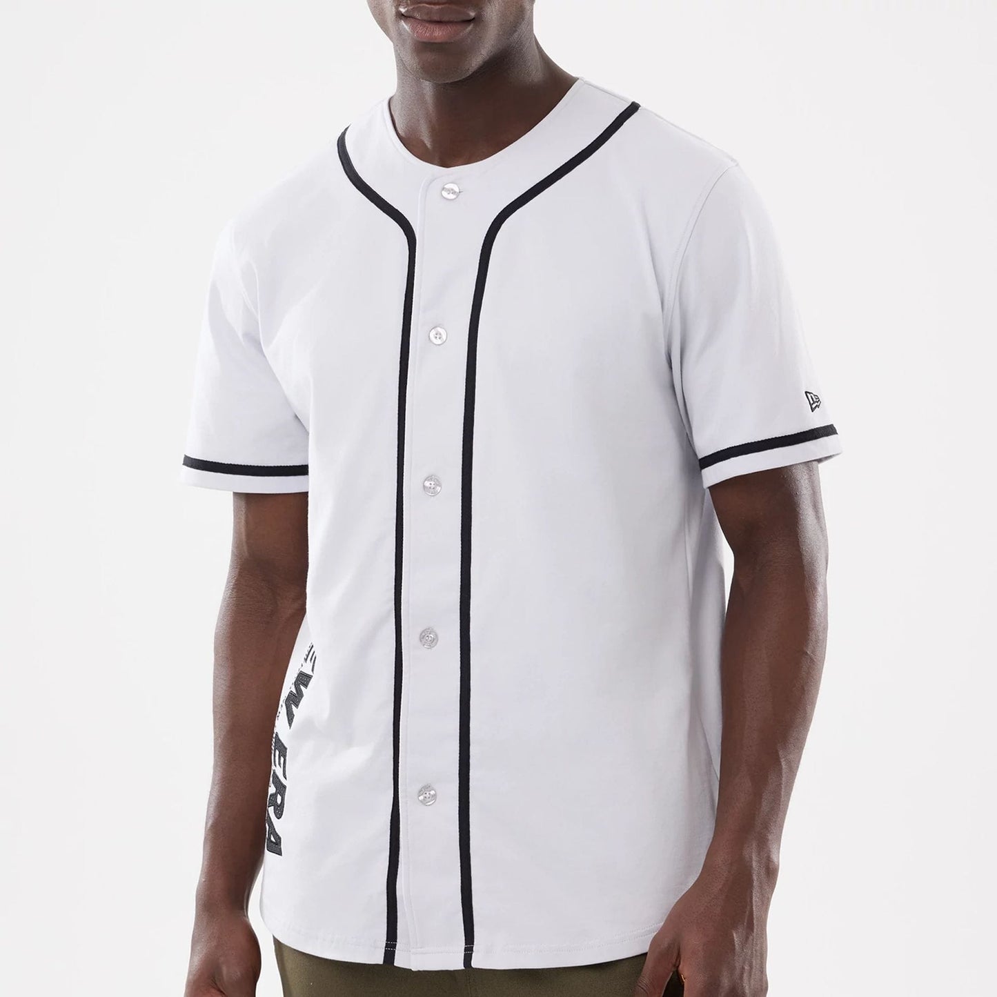 The model is wearing this New Era Basic Jersey in white. 5