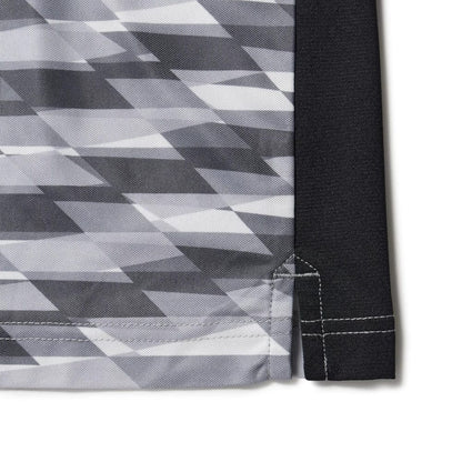 The model is wearing this New Era Grid Polo T-Shirt in grey. 8