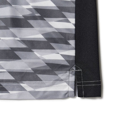 The model is wearing this New Era Grid Polo T-Shirt in grey. 8