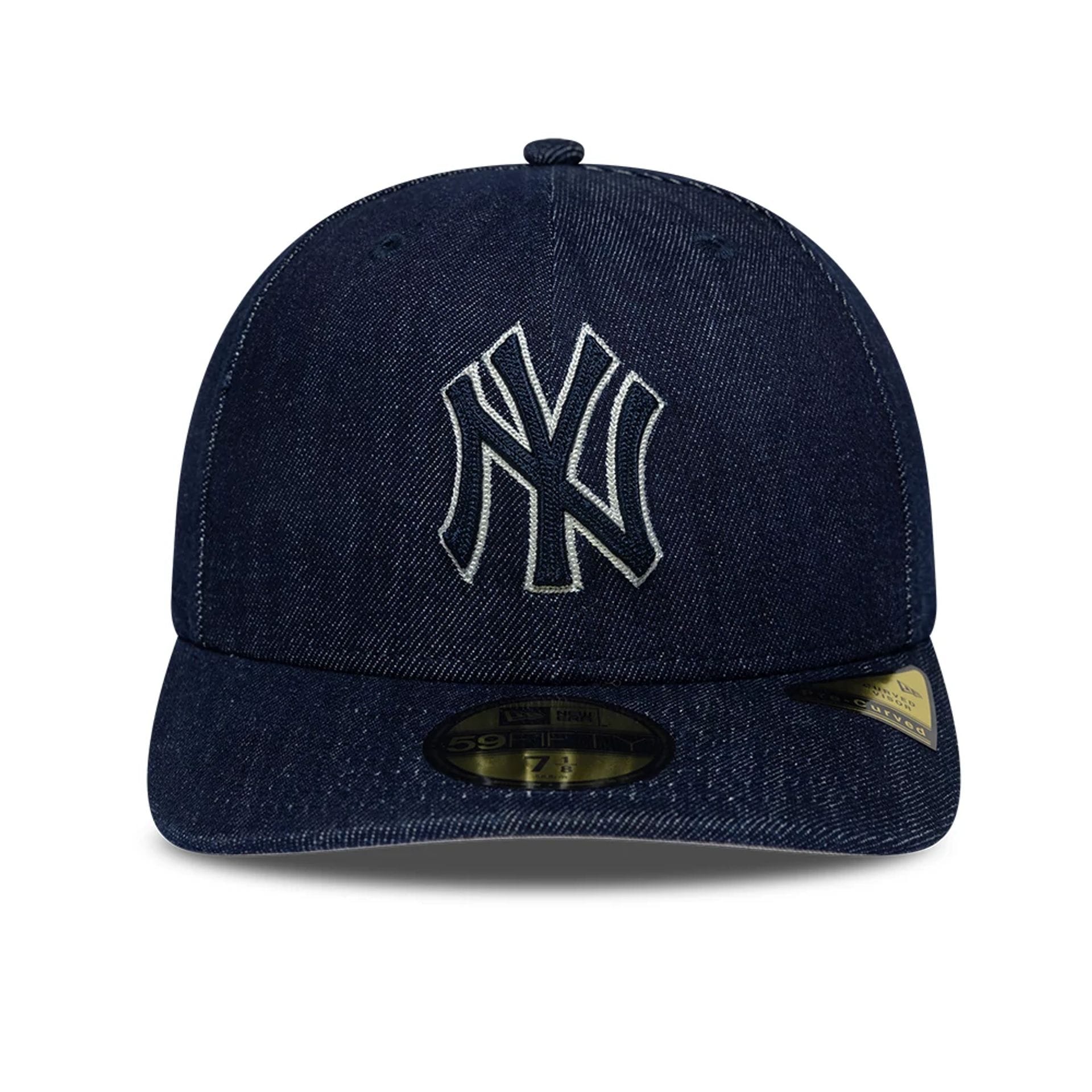 Pictured is this MLB Chain Stitch Denim New York Yankees 59FIFTY Fitted cap in navy. 3