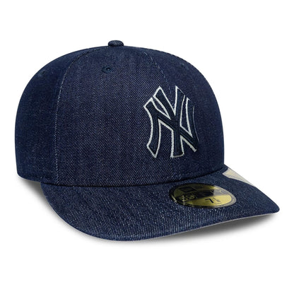 Pictured is this MLB Chain Stitch Denim New York Yankees 59FIFTY Fitted cap in navy. 4