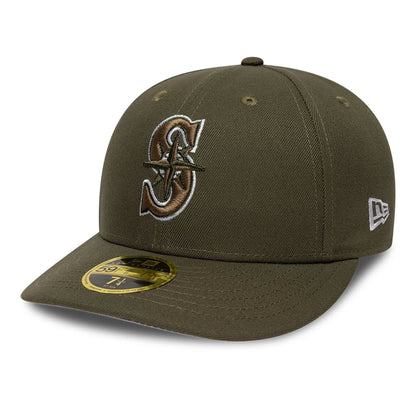 Pictured is this MLB College Varsity Seattle Mariners Low Profile 59FIFTY Fitted cap in dark green. 1