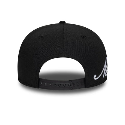 Pictured is this New Era Big Script 9SEVENTY Stretch Snap cap in black. 4