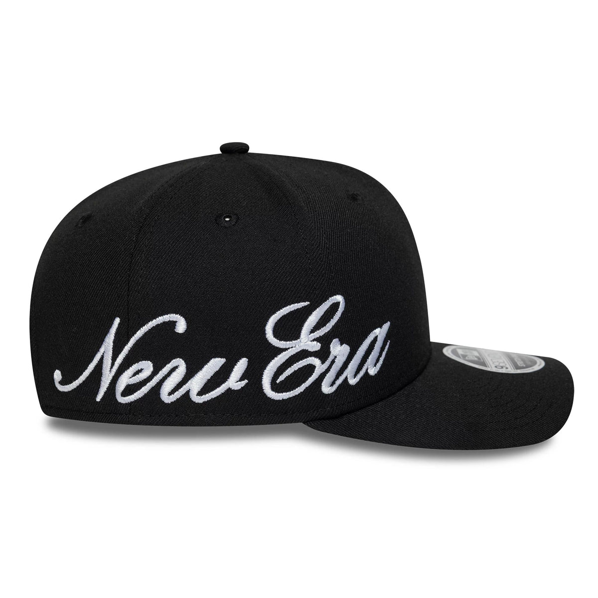 Pictured is this New Era Big Script 9SEVENTY Stretch Snap cap in black. 5