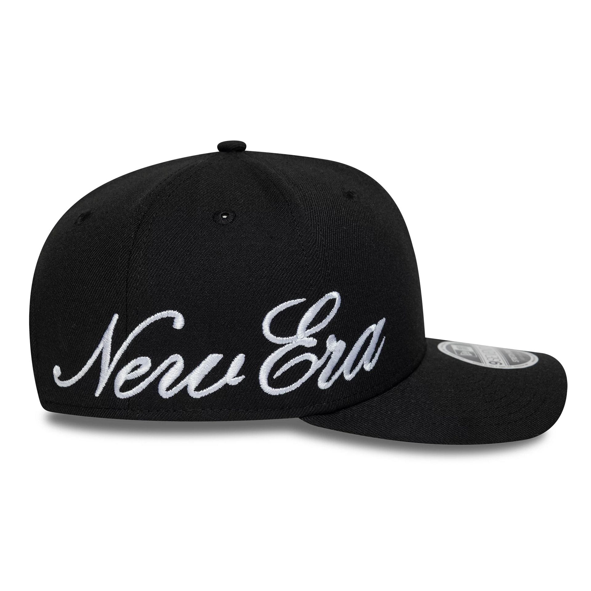 Pictured is this New Era Big Script 9SEVENTY Stretch Snap cap in black. 5