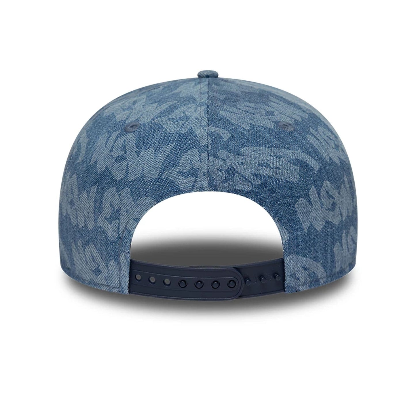 Pictured is this New Era Laser Burnout Washed Denim 9FIFTY Snapback Adjustable cap in navy. 7