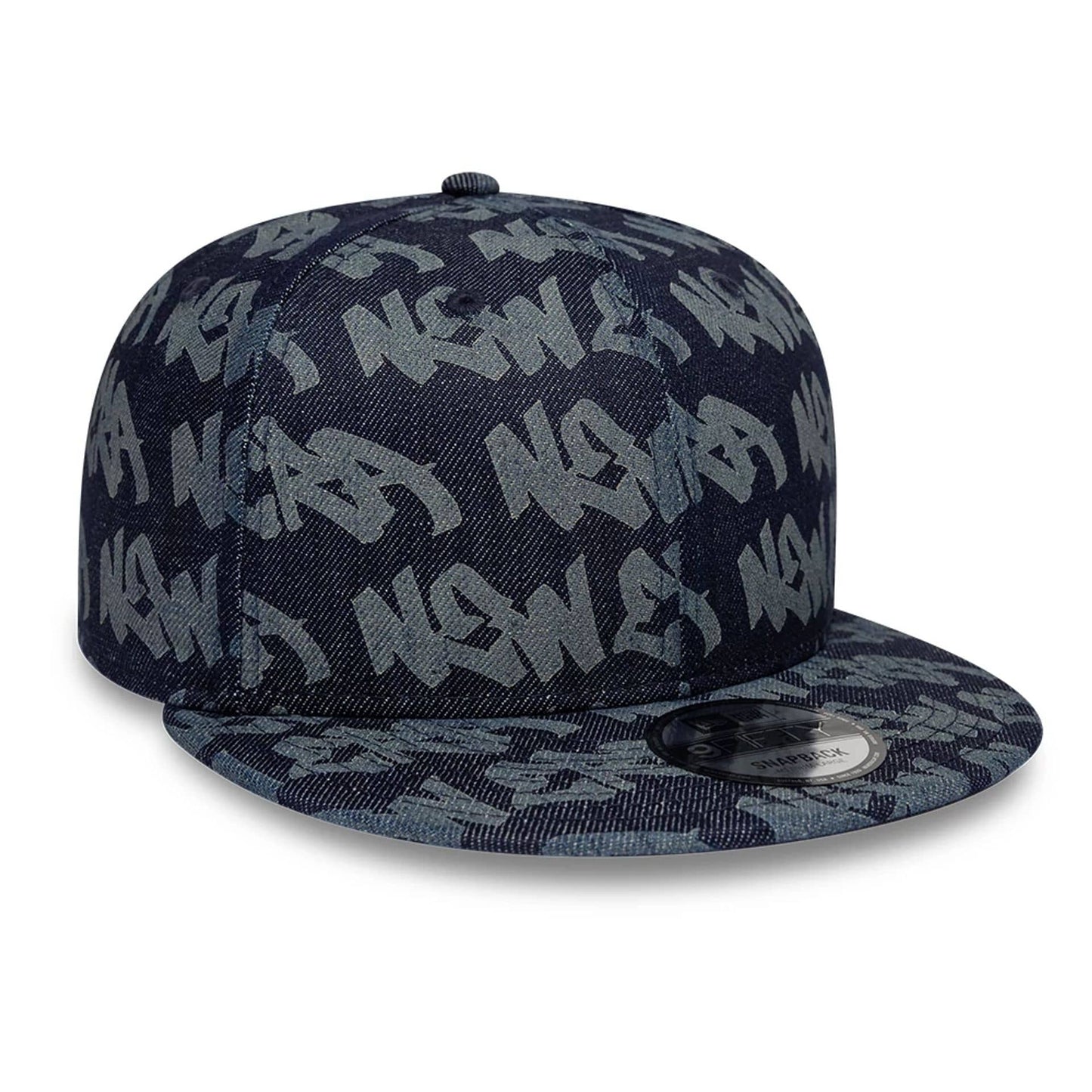 Pictured is this New Era Laser Burnout Denim 9FIFTY Snapback Adjustable cap in navy. 3
