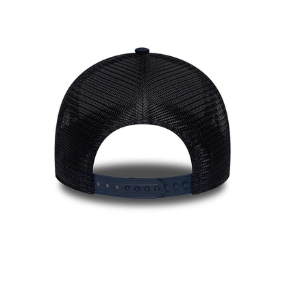 Pictured is this New Era Denim 9FORTY A-Frame Trucker cap in navy. 6