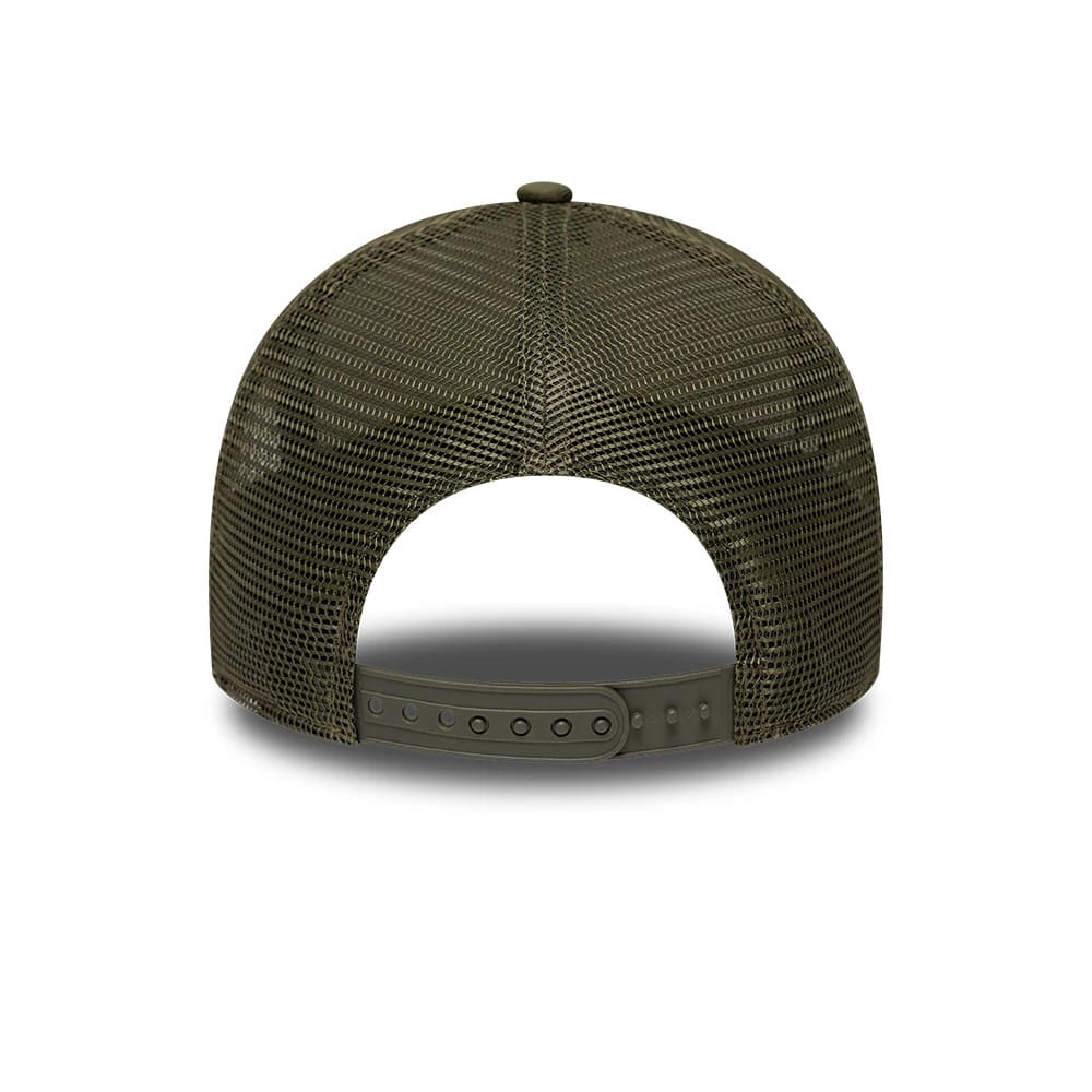 Pictured is this New Era Round Patch 9FORTY A-Frame Trucker Adjustable cap in white. 6