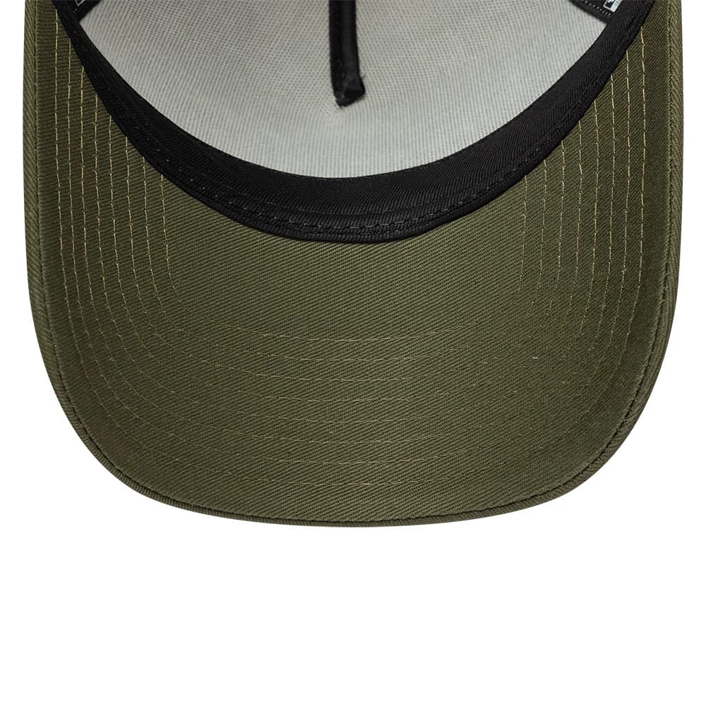 Pictured is this New Era Round Patch 9FORTY A-Frame Trucker Adjustable cap in white. 7
