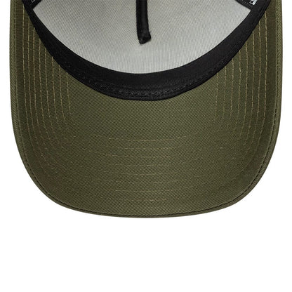 Pictured is this New Era Round Patch 9FORTY A-Frame Trucker Adjustable cap in white. 7