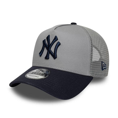 Pictured is this MLB Patch New York Yankees 9FORTY A-Frame Trucker cap in grey. 3