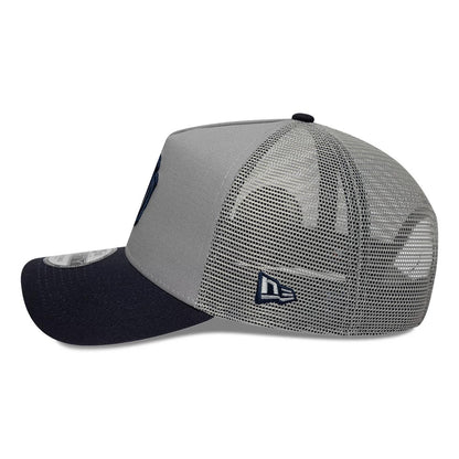 Pictured is this MLB Patch New York Yankees 9FORTY A-Frame Trucker cap in grey & navy. 5
