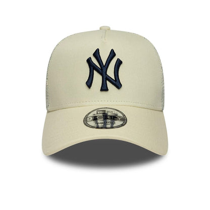 Pictured is this MLB Mesh New York Yankees 9FORTY A-Frame Trucker cap in cream. 2