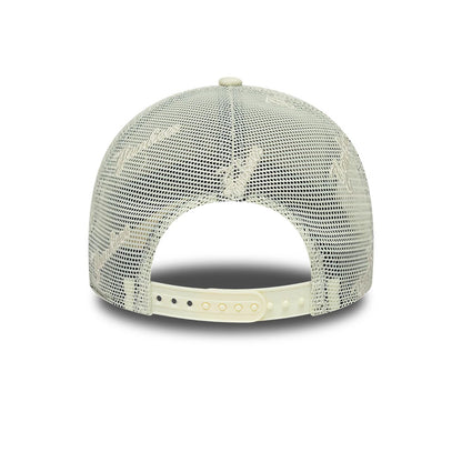 Pictured is this MLB Mesh New York Yankees 9FORTY A-Frame Trucker cap in cream. 4