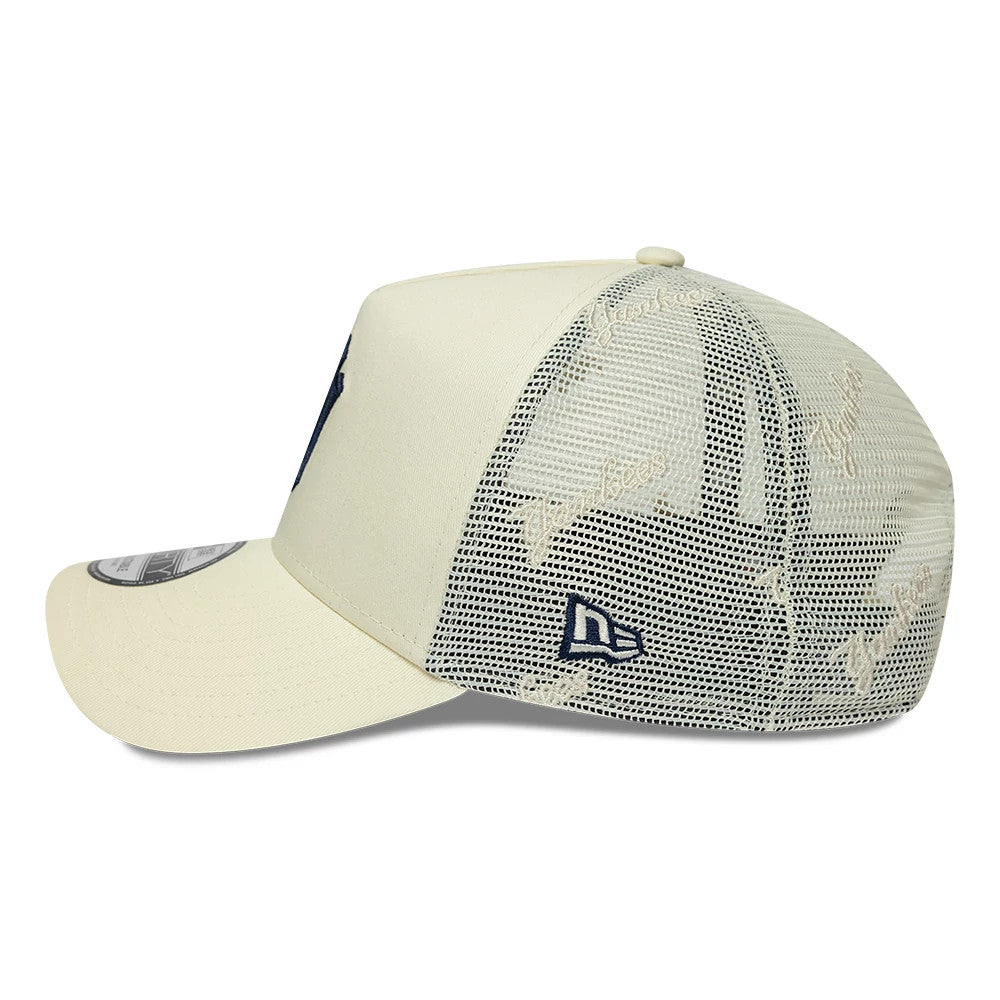 Pictured is this MLB Mesh New York Yankees 9FORTY A-Frame Trucker cap in cream. 6