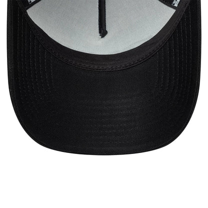 Pictured is this New Era Handwritten 9FORTY A-Frame Trucker cap in white & black. 7