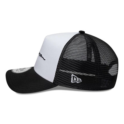 Pictured is this New Era Handwritten 9FORTY A-Frame Trucker cap in white. 4