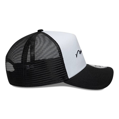 Pictured is this New Era Handwritten 9FORTY A-Frame Trucker cap in white. 5