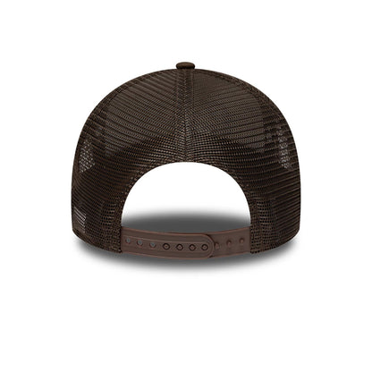 Pictured is this New Era Frame Logo 9FORTY A-Frame Trucker cap in Dark Brown. 7