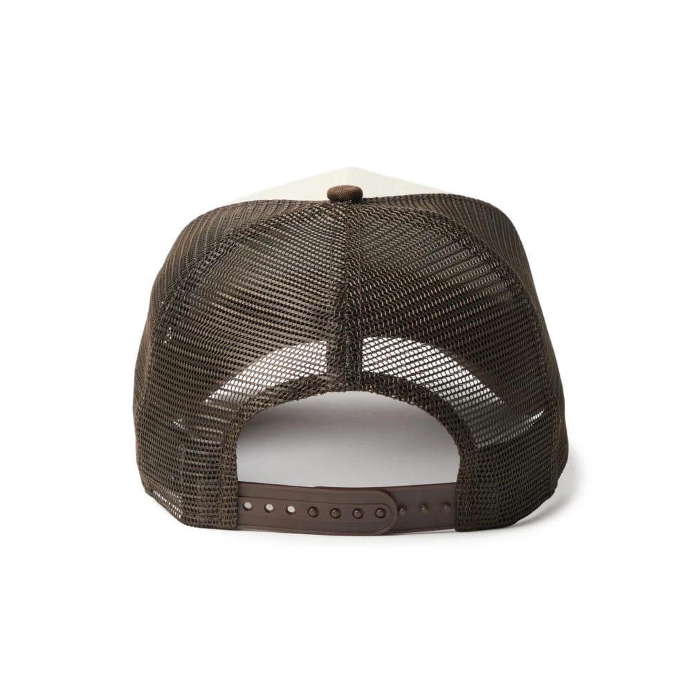 Pictured is this New Era Frame Logo 9FORTY A-Frame Trucker cap in Dark Brown. 7