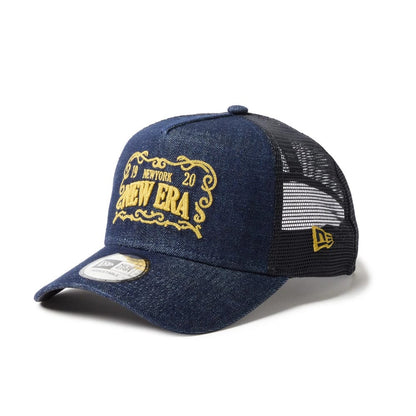 Pictured is this New Era Frame Logo 9FORTY A-Frame Trucker cap in navy. 1