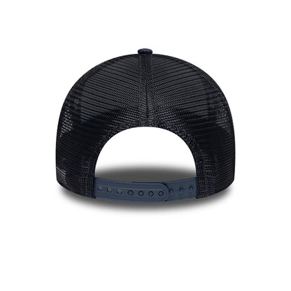 Pictured is this New Era Frame Logo 9FORTY A-Frame Trucker cap in navy. 7