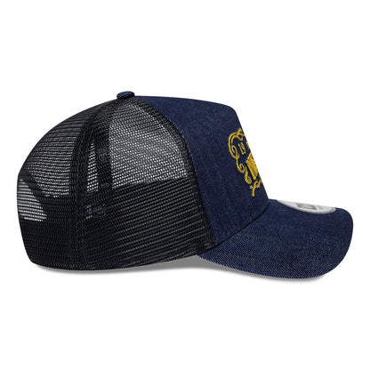 Pictured is this New Era Frame Logo 9FORTY A-Frame Trucker cap in navy. 6