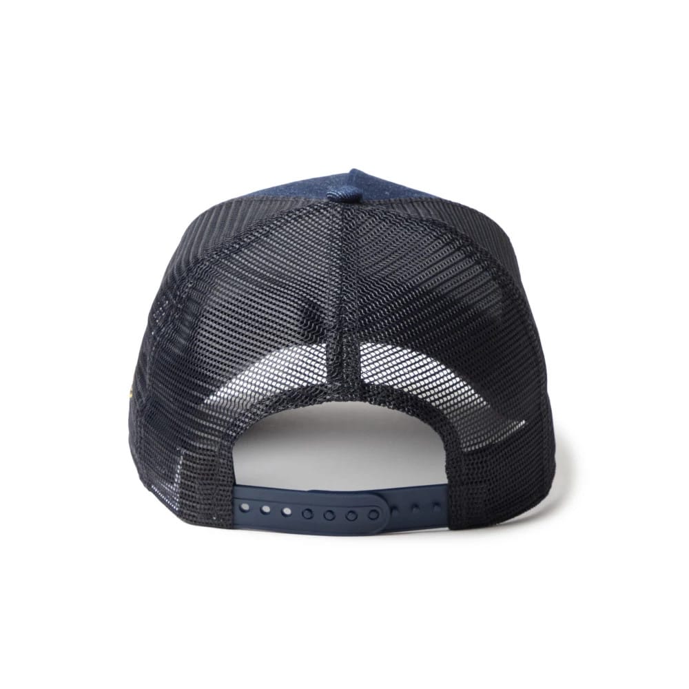 Pictured is this New Era Frame Logo 9FORTY A-Frame Trucker cap in navy. 7