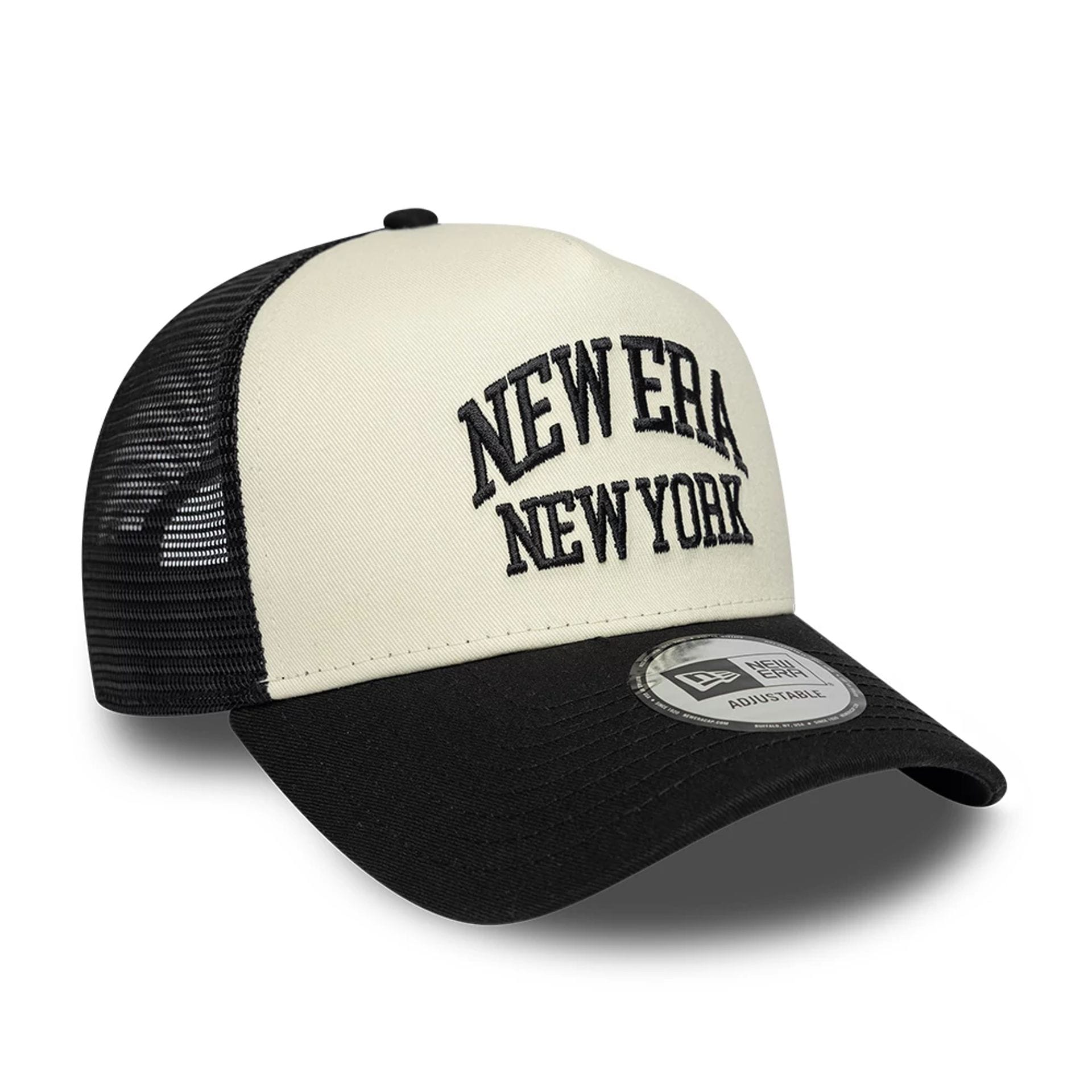 Pictured is this New Era Collegiate 9FORTY A-Frame Trucker cap in Cream. 3