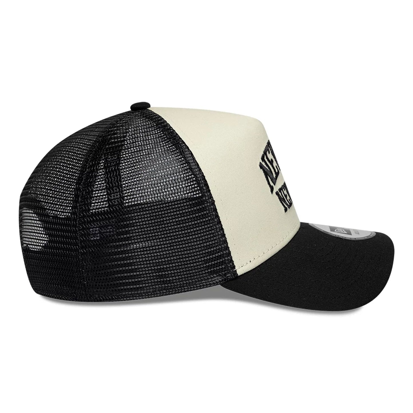 Pictured is this New Era Collegiate 9FORTY A-Frame Trucker cap in Cream. 5