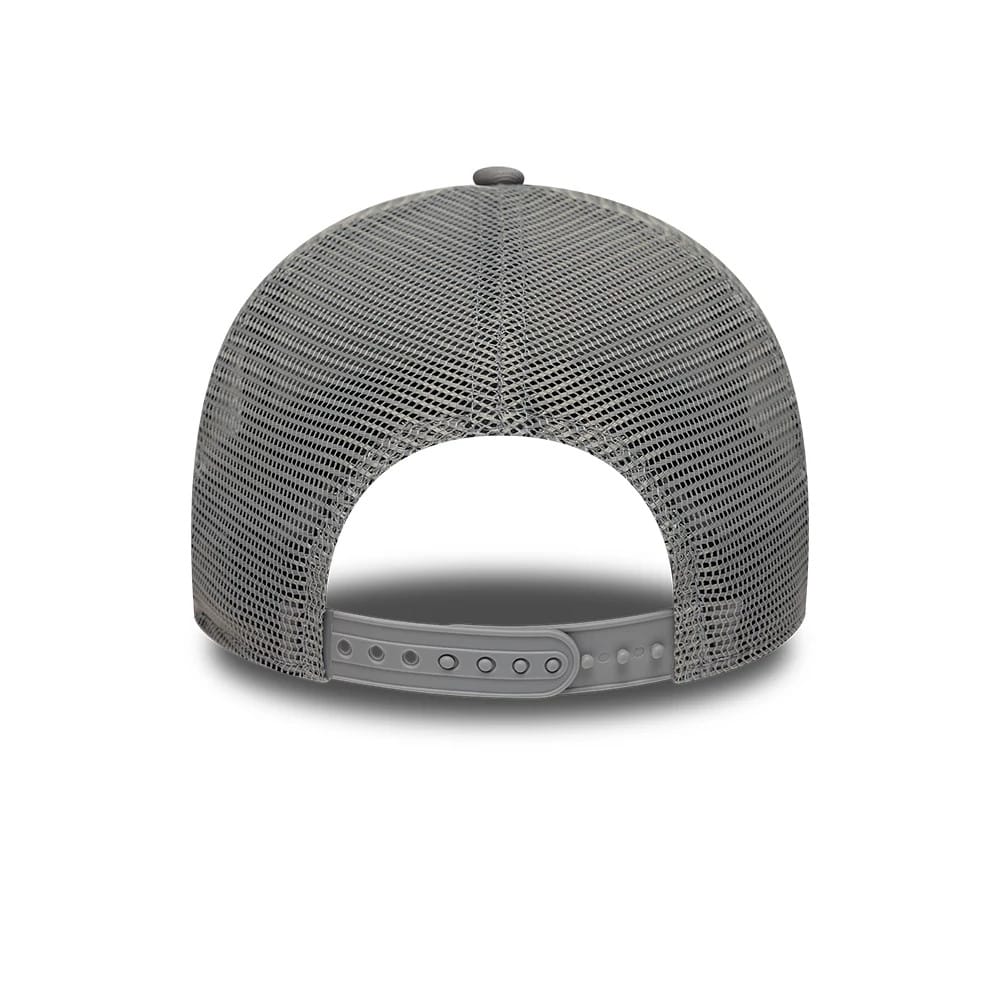 Pictured is this New Era Script 9FORTY A-Frame Trucker cap in grey. 6