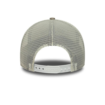 Pictured is this New Era Script 9FORTY A-Frame Trucker cap in cream. 6