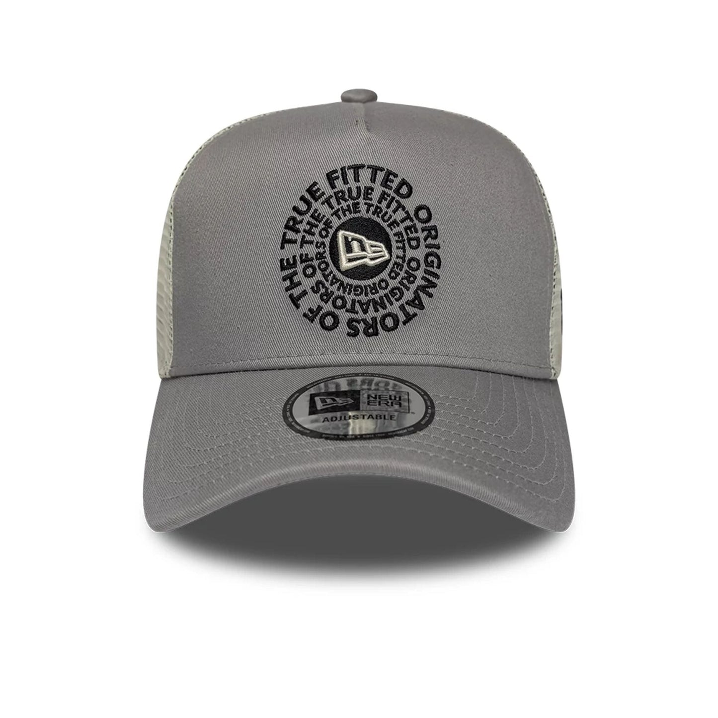 Pictured is this New Era Circle 9FORTY A-Frame Trucker cap in grey. 2