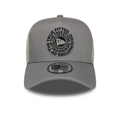 Pictured is this New Era Circle 9FORTY A-Frame Trucker cap in grey. 2