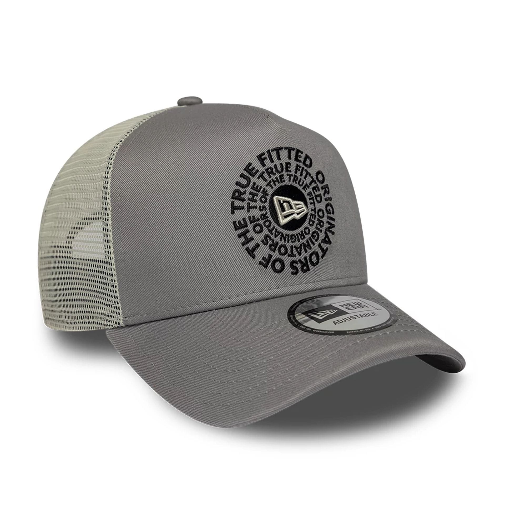 Pictured is this New Era Circle 9FORTY A-Frame Trucker cap in grey. 3