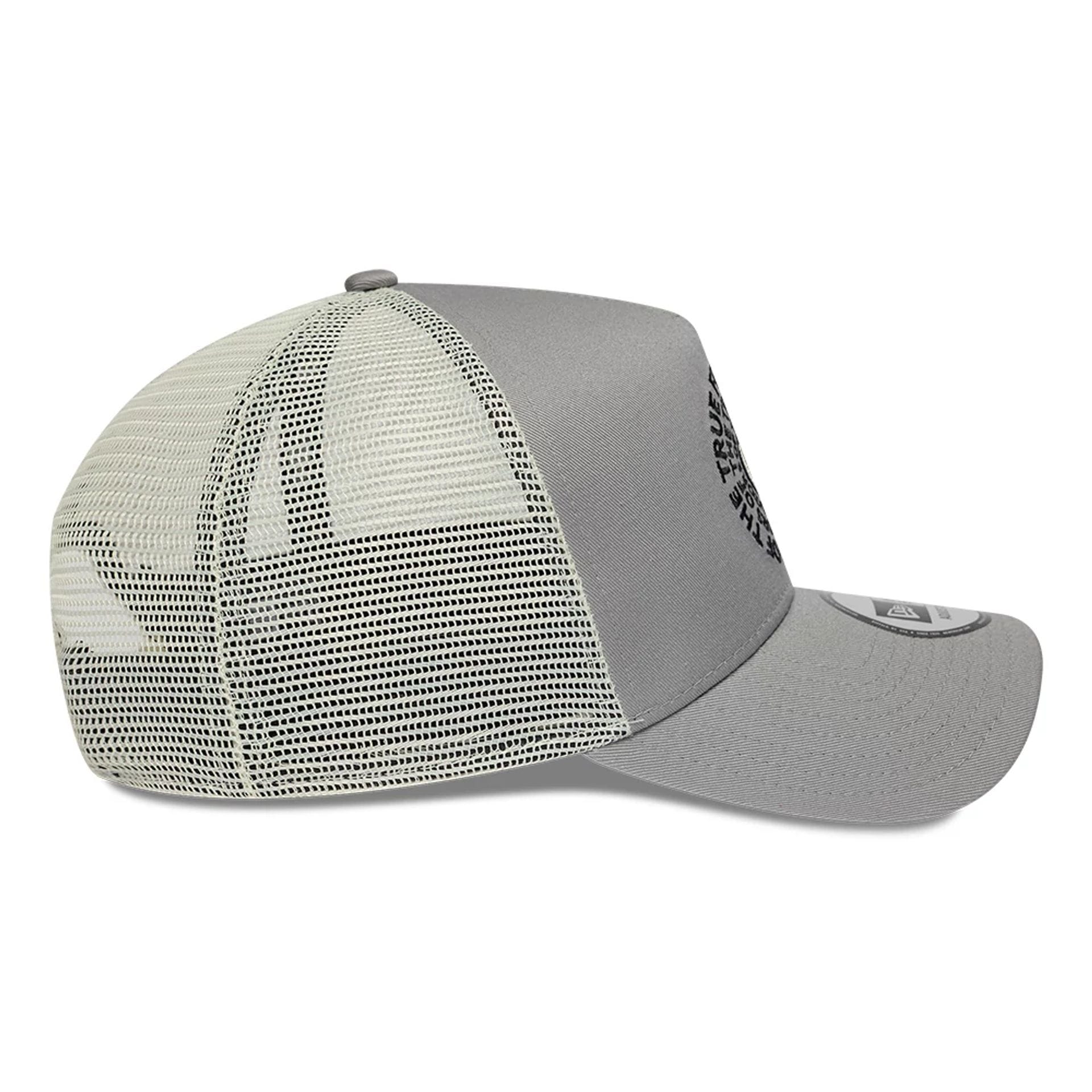 Pictured is this New Era Circle 9FORTY A-Frame Trucker cap in grey. 5