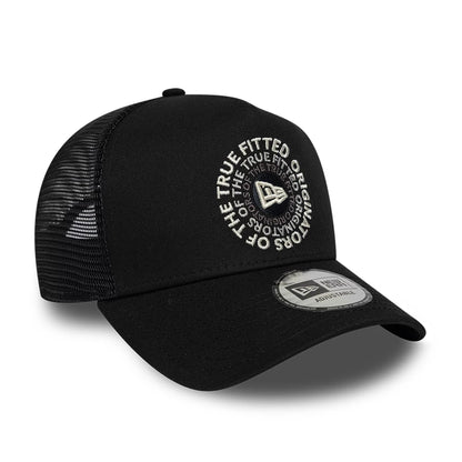 Pictured is this New Era Circle 9FORTY A-Frame Trucker cap in black. 3