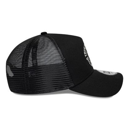 Pictured is this New Era Circle 9FORTY A-Frame Trucker cap in black. 5
