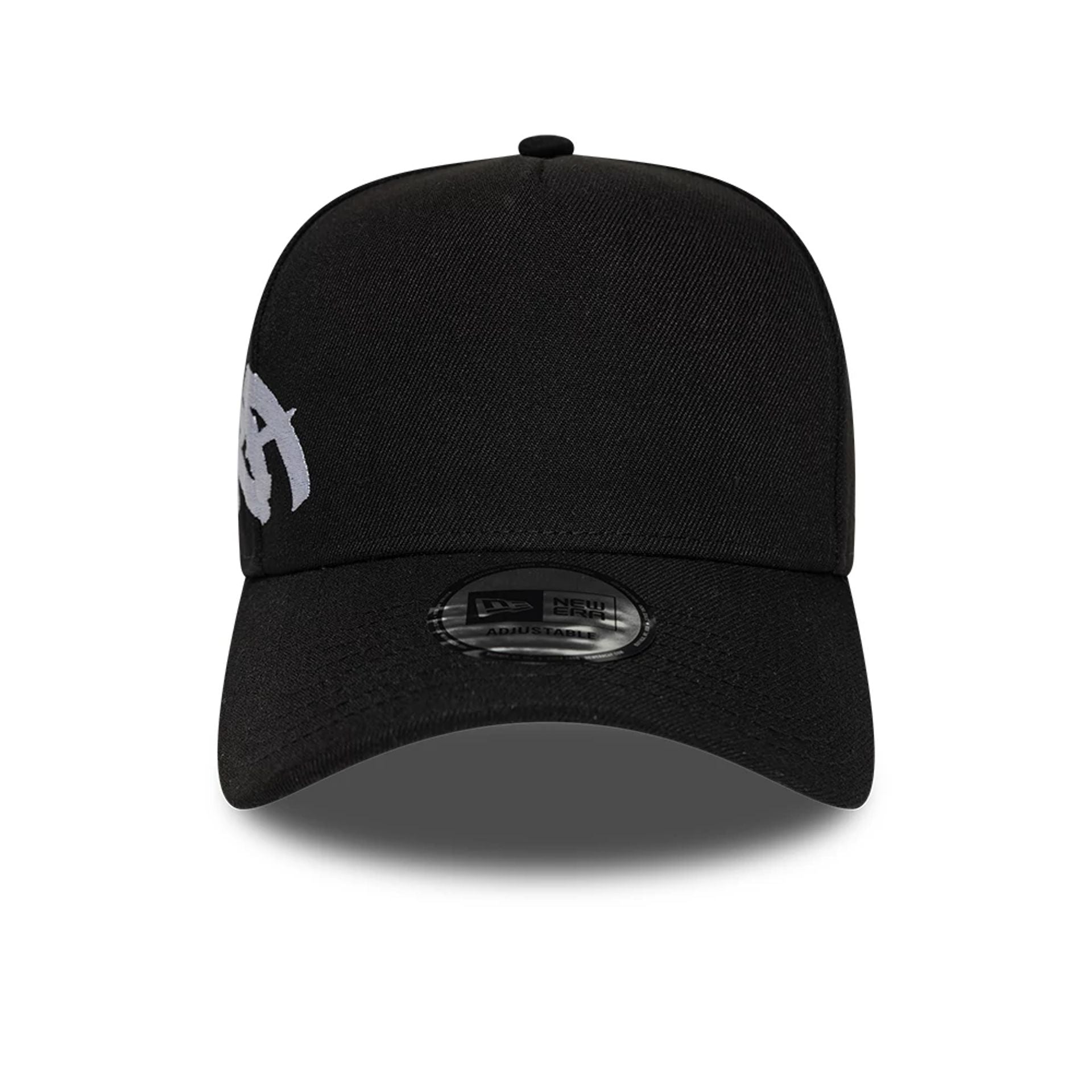 Pictured is this New Era Essential Tagging 9FORTY A-Frame cap in black. 2
