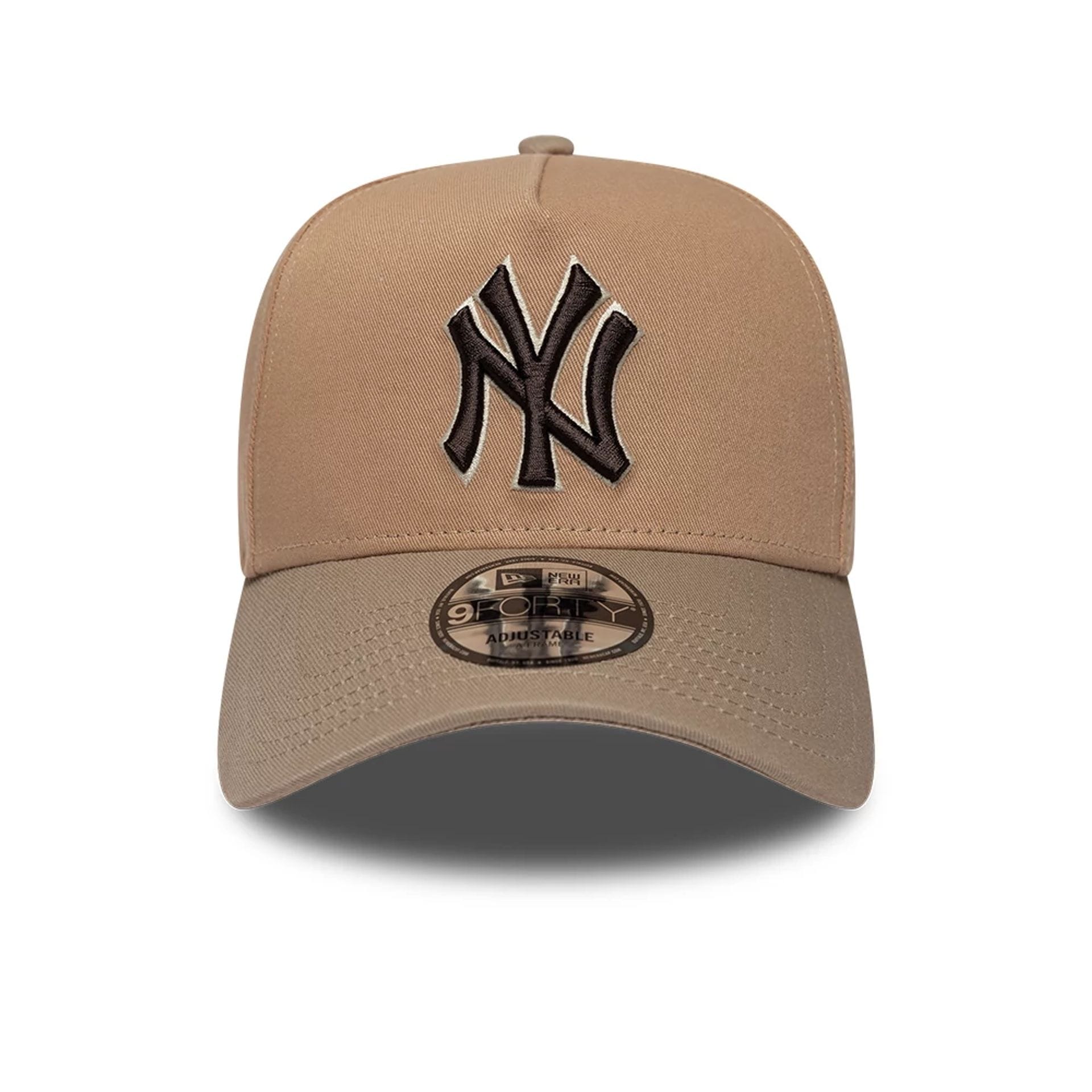 Pictured is this MLB Mocha Mousse New York Yankees 9FORTY A-Frame Adjustable cap in beige. 2