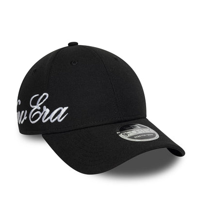 Pictured is this New Era Big Script 9FORTY Stretch Snap cap in black. 3