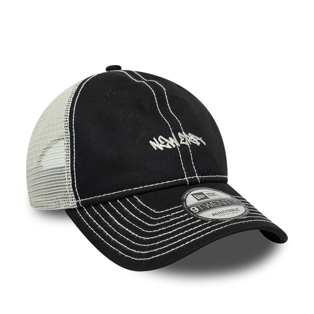 Pictured is this New Era Tagging Logo 9TWENTY Trucker cap in black. 3